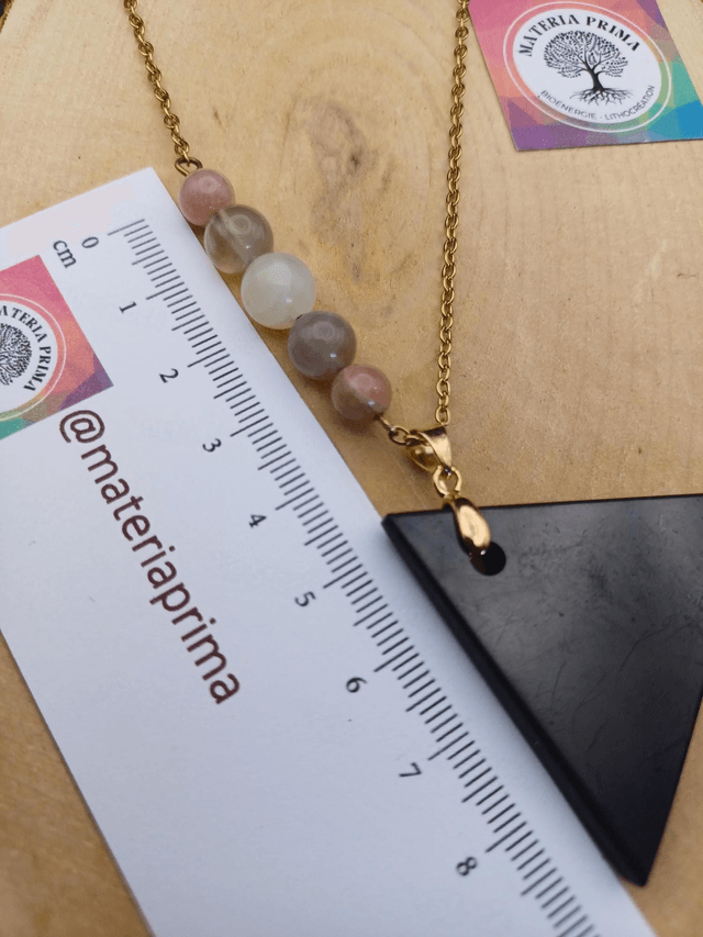 Collier asymétrique shungite / pierre de lune