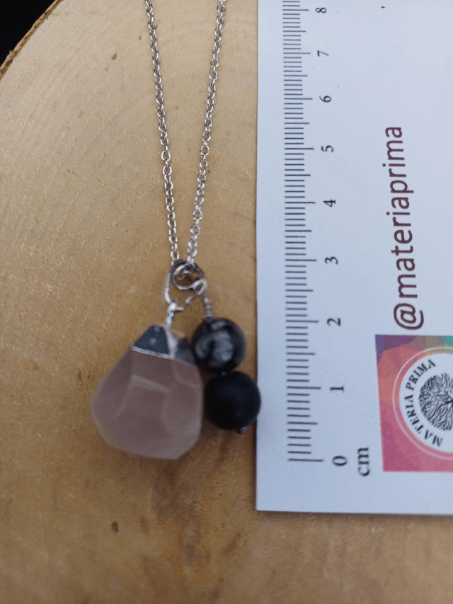 Collier quartz rose / shungite / tourmaline pourpre