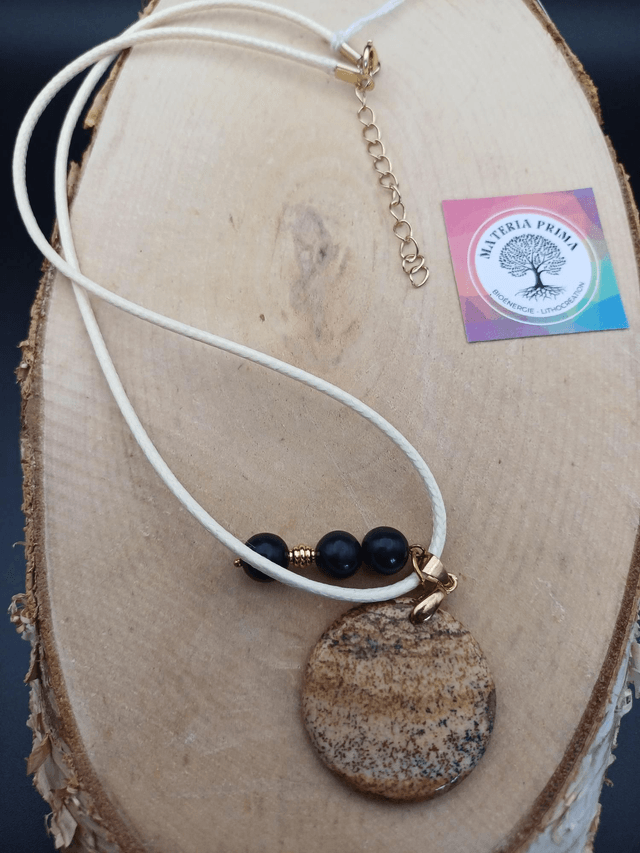 Collier jaspe paysage / shungite 