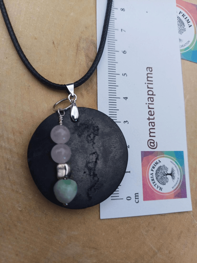 Collier sungite / quartz rose / serpentine