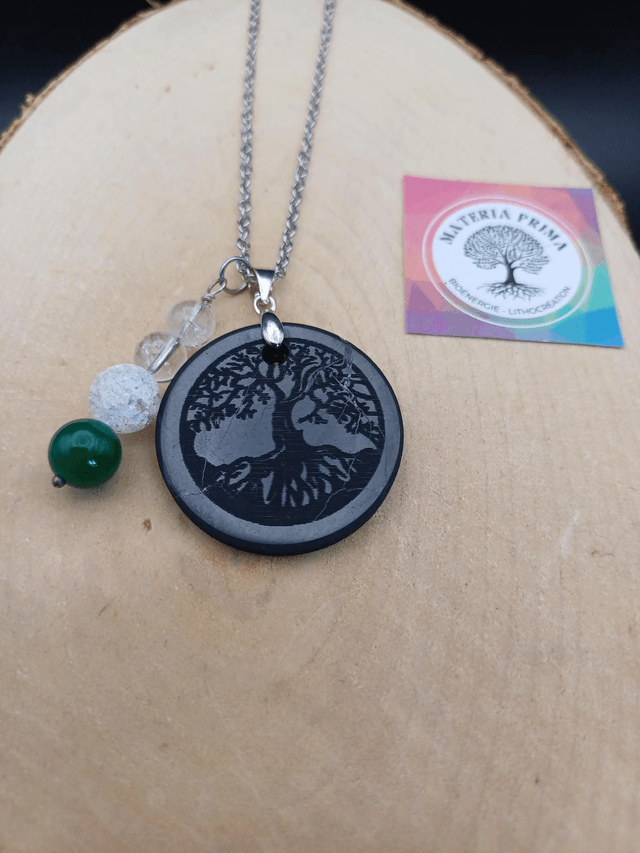Collier shungite arbre de vie / onyx vert / cristal