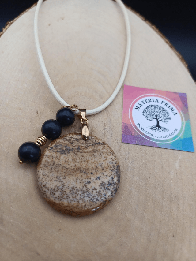 Collier jaspe paysage / shungite 