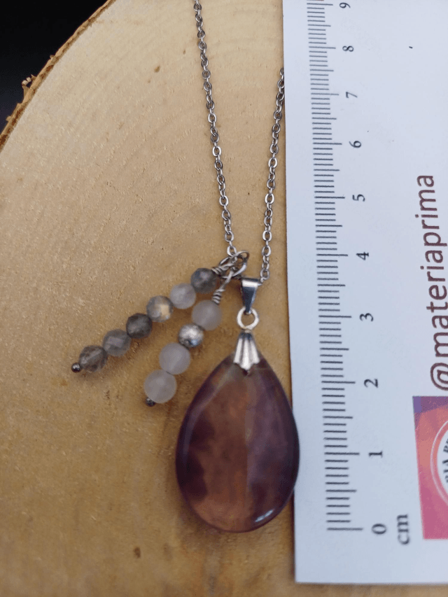Collier fluorite / labradorite / quartz rose