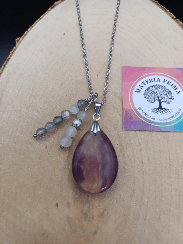 Collier fluorite / labradorite / quartz rose