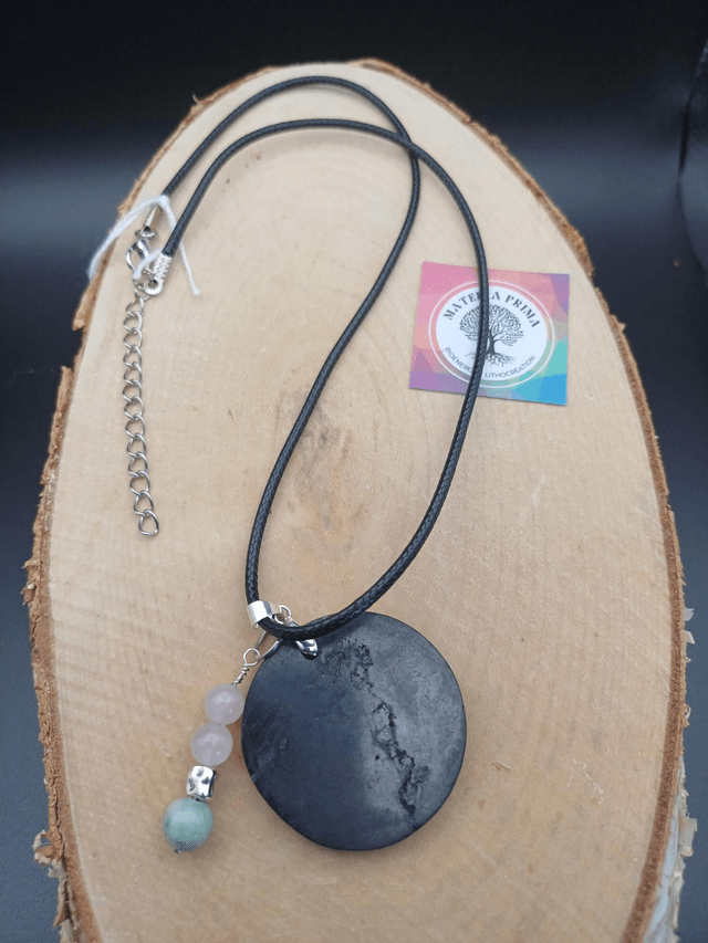 Collier sungite / quartz rose / serpentine