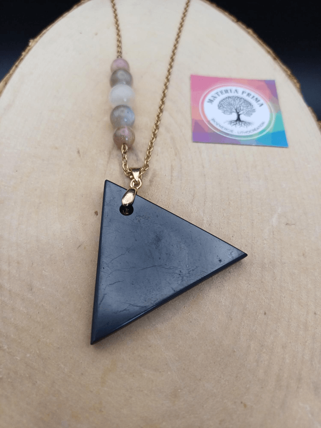 Collier asymétrique shungite / pierre de lune