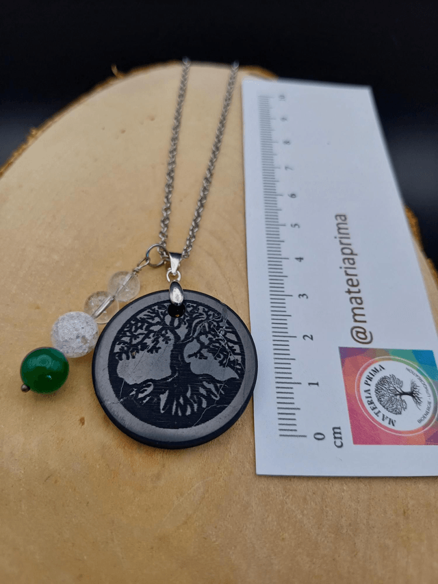 Collier shungite arbre de vie / onyx vert / cristal